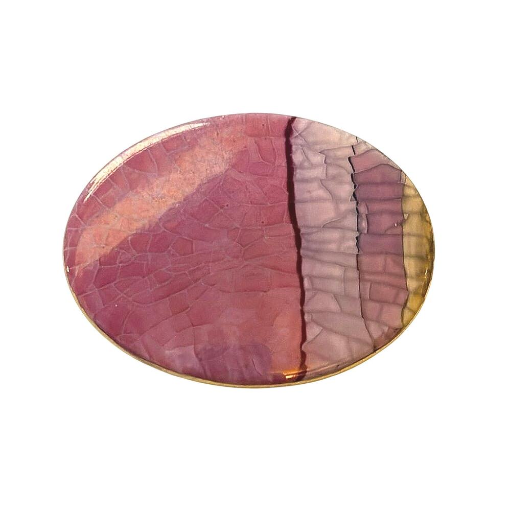 Vintage Marbled Pink Purple Acrylic Oval Brooch Large Art Deco Style Pin